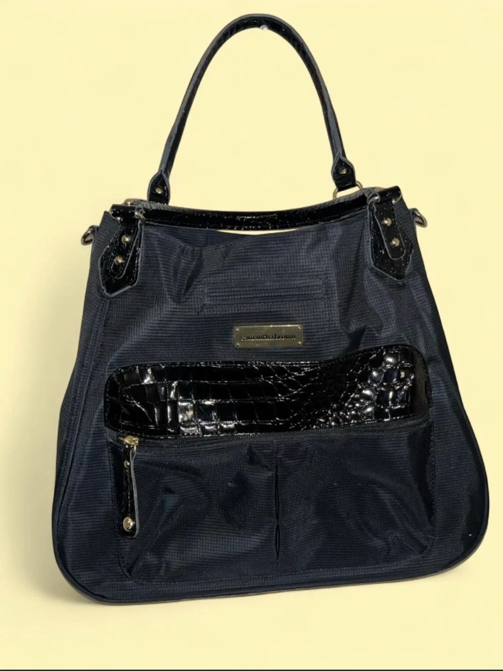 Samantha Brown Black Crocodile Embossed Handbag Y2K Preppy
